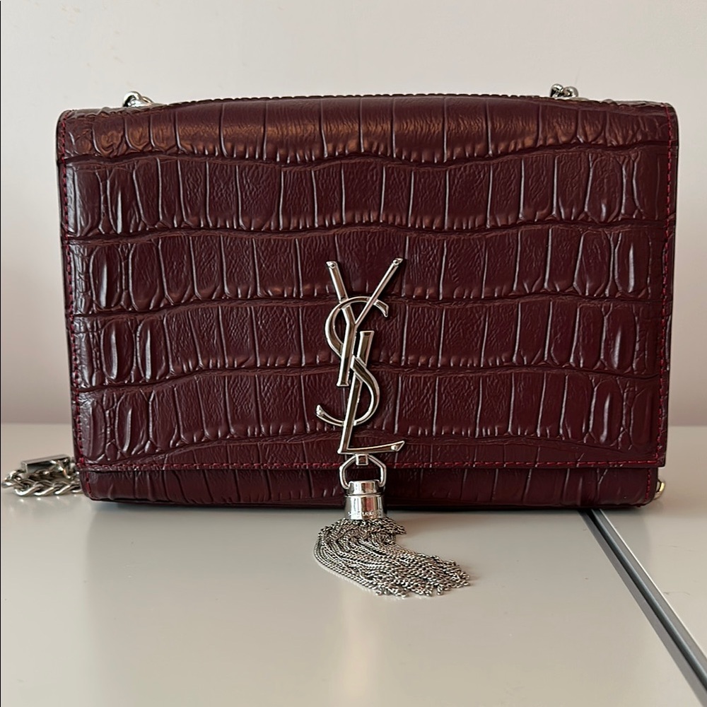 Yves Saint Laurent Burgundy Croc-Embossed Chain Bag YSL - MOVING SALE!